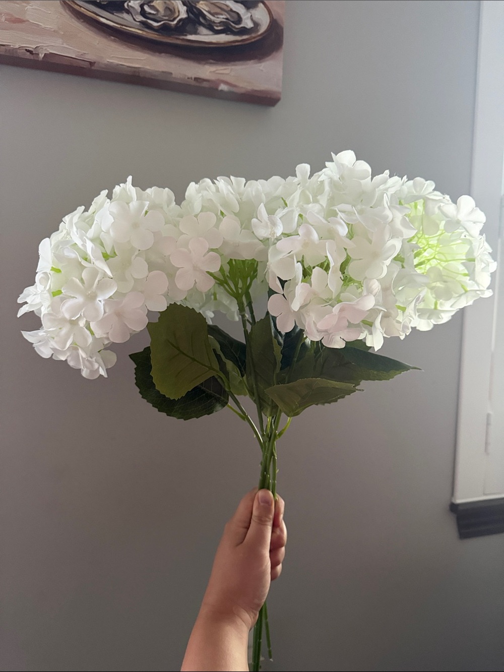 Tall Hydrangea Faux Flower in White. 6 pieces